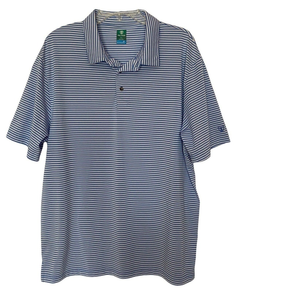 Pro Tour Coolplay Mens Golf Shirt Polo Size XL Blue White Stripe L205